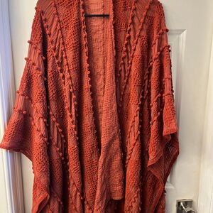 Orange-Red Knit Cardigan